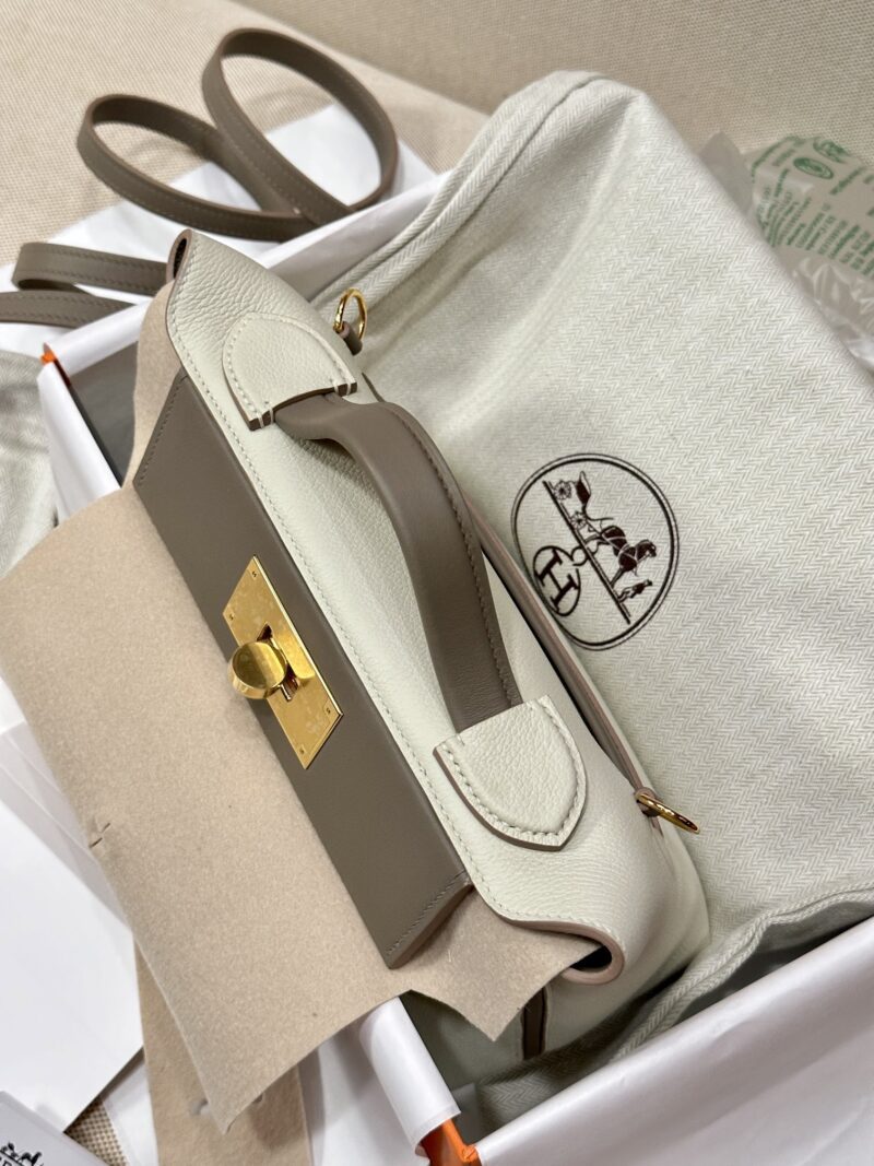 Hermès Mini Kelly 2424 Evercolor & Swift Craie & Gris Asphalt Gold Hardware - Image 8
