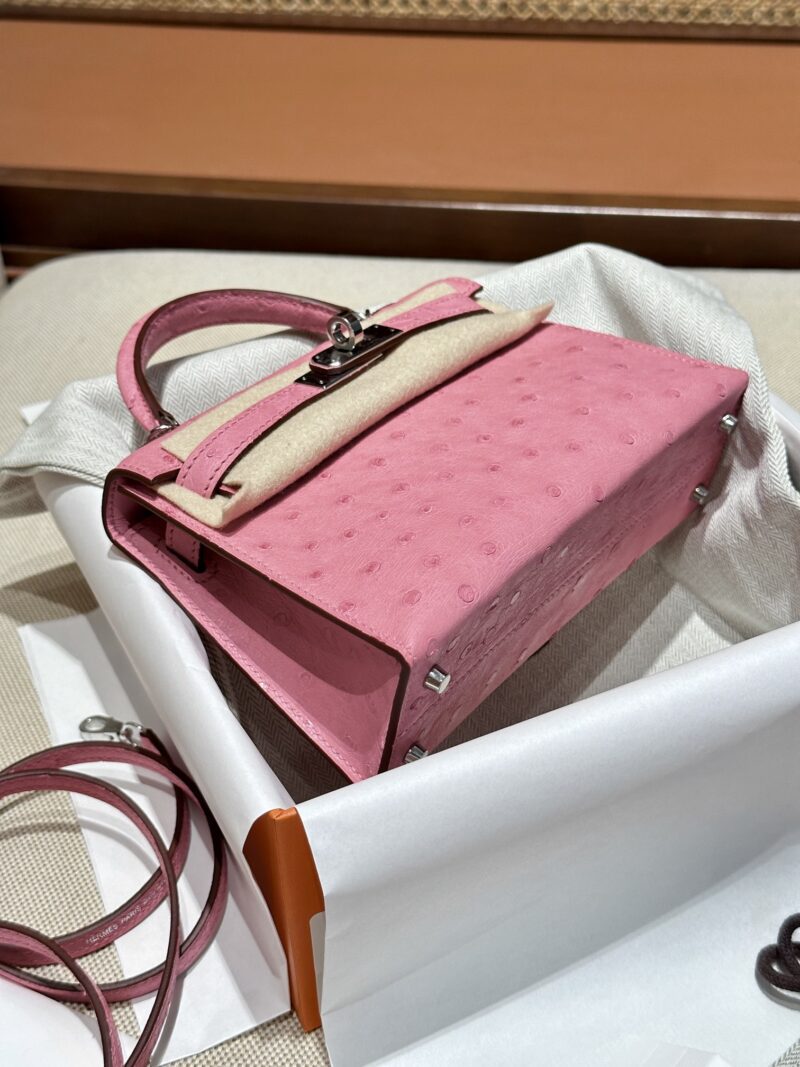 Hermès Mini Kelly Ostrich Rose Bubble Silver Hardware - Image 5