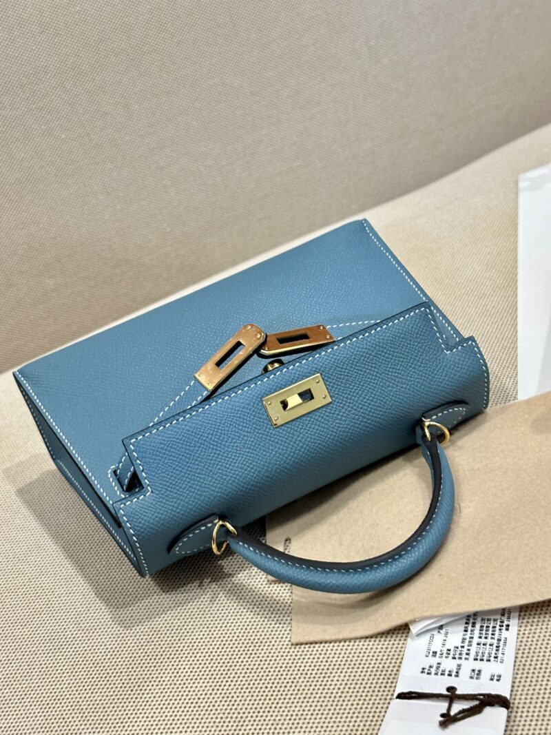 Hermès Mini Kelly 19 Epsom New Blue Jean Gold Hardware - Image 8