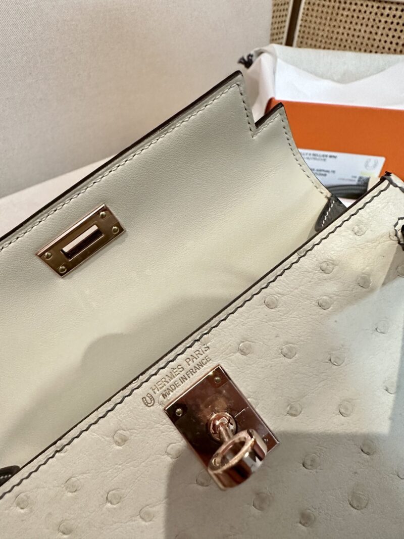 Hermès Mini Kelly 19 Ostrich Beton & Gris Asphalt Gold Hardware - Image 13