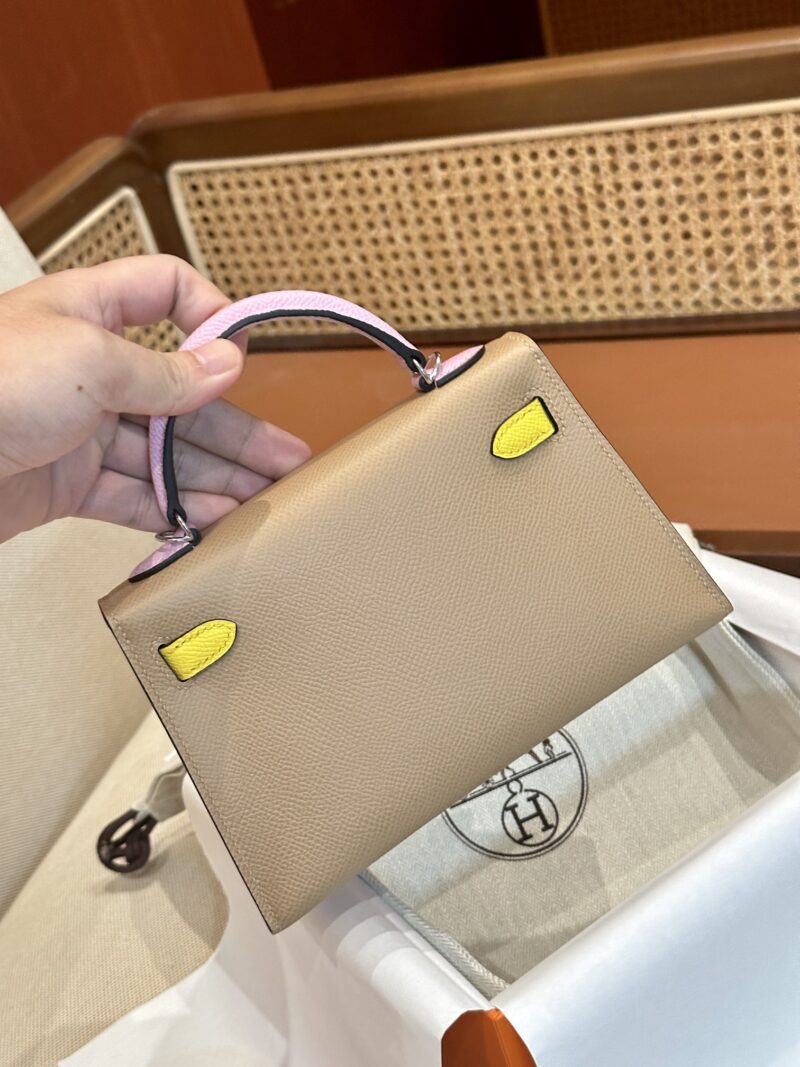 Hermès Mini Kelly Epsom Chai & Mauve Sylvestre & Jaune Citron Silver Hardware - Image 11