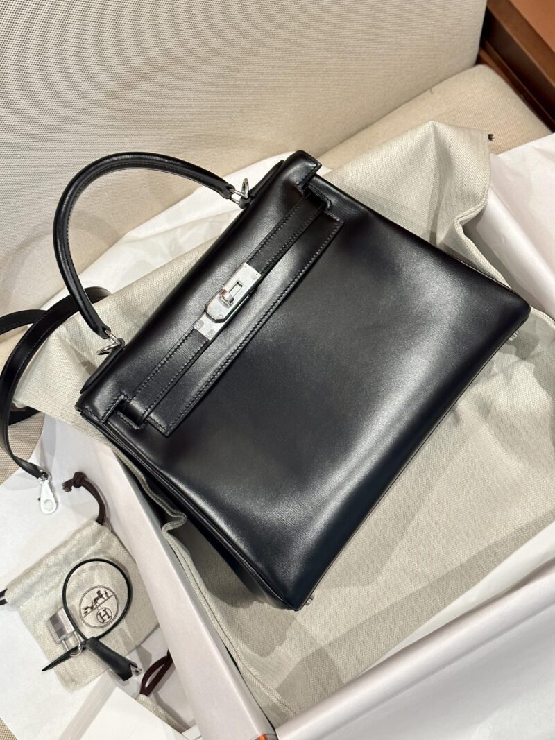 Hermès Kelly 28 Box Noir Silver Hardware - Image 2