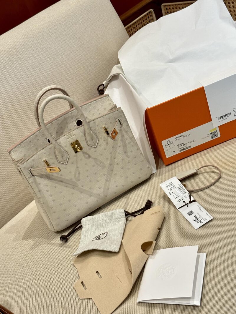 Hermès Birkin 25 Beton Ostrich Gold Hardware - Image 7