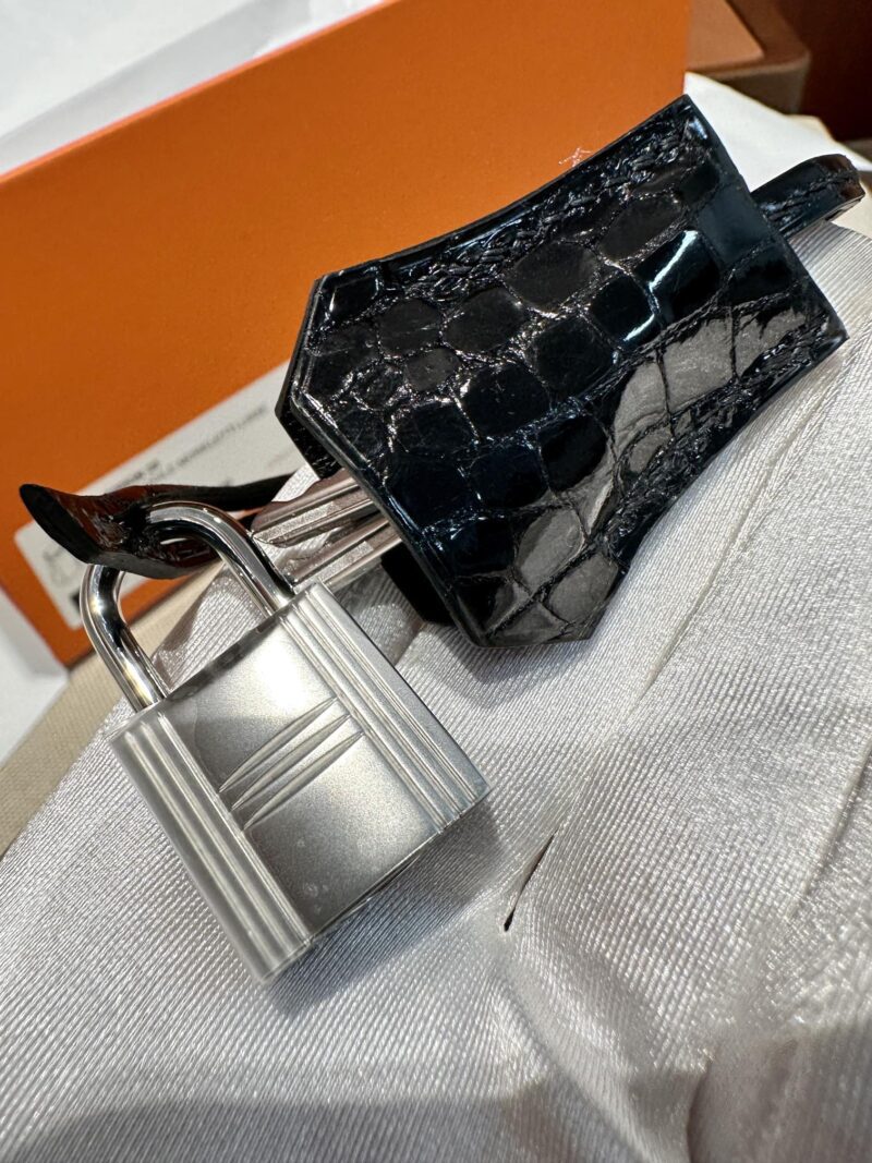 Hermès Birkin 25 Noir, Silver Shiny Crocodile Palladium Hardware - Image 8