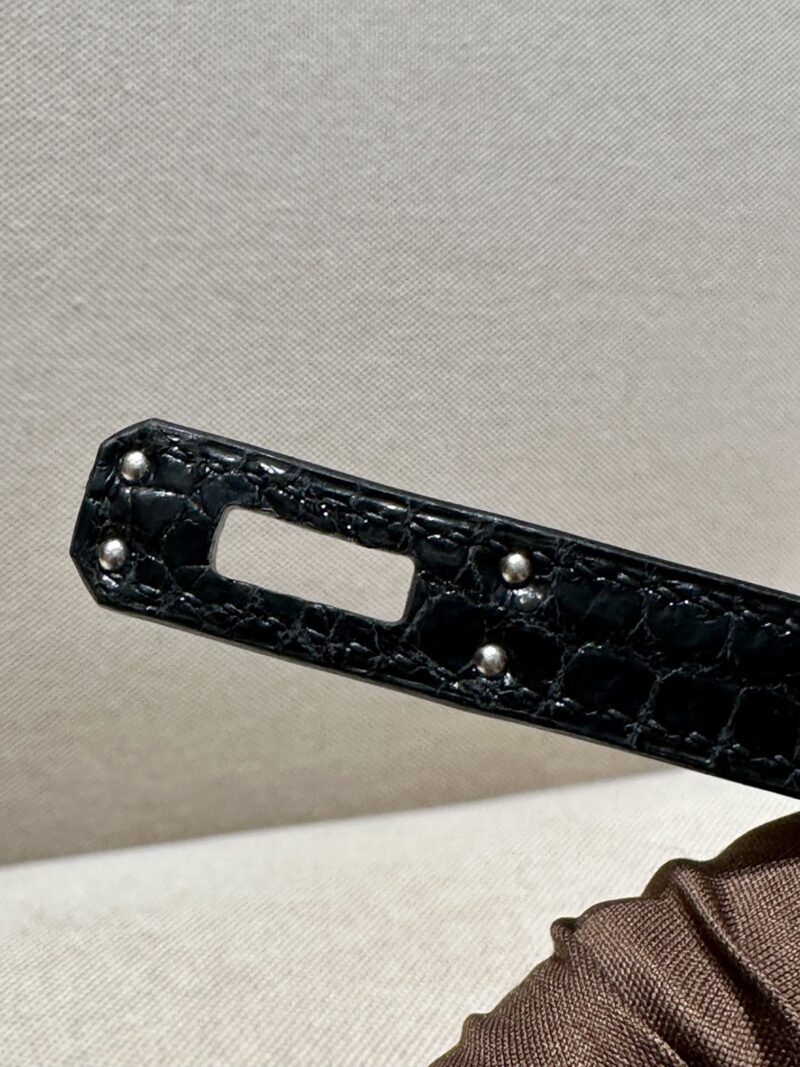 Hermès Birkin 25 Noir Shiny Crocodile Palladium Hardware - Image 10