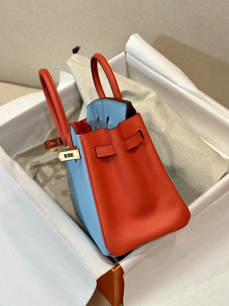 Hermès Birkin 25 Blue Celeste, Feu Orange Epsom Gold Hardware - Image 4