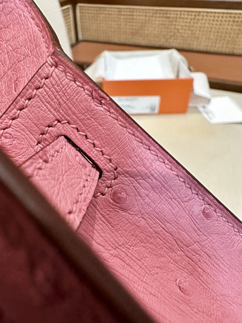 Hermès Kelly Pochette Rose Bubble Ostrich Palladium Hardware