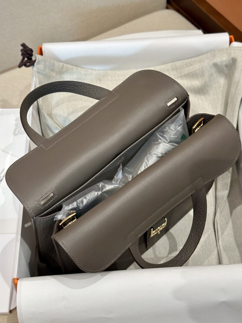 Hermès Halzan 25 Taurillon Clemence & Swift Etain Gold Hardware - Image 6