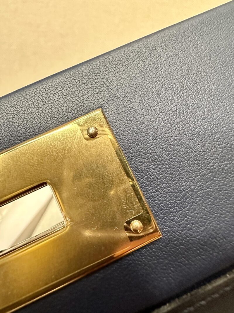 Hermès Mini Kelly 2424 Evercolor & Swift Blue Nuit & Blue Navy Gold Hardware - Image 13