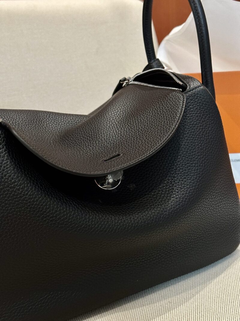 Hermès Lindy 30 Clemence Noir Silver Hardware - Image 5