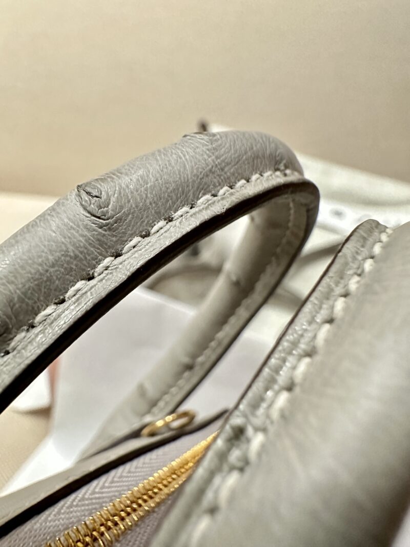 Hermès Mini Bolide 18 Ostrich Gris Pearl Gold Hardware