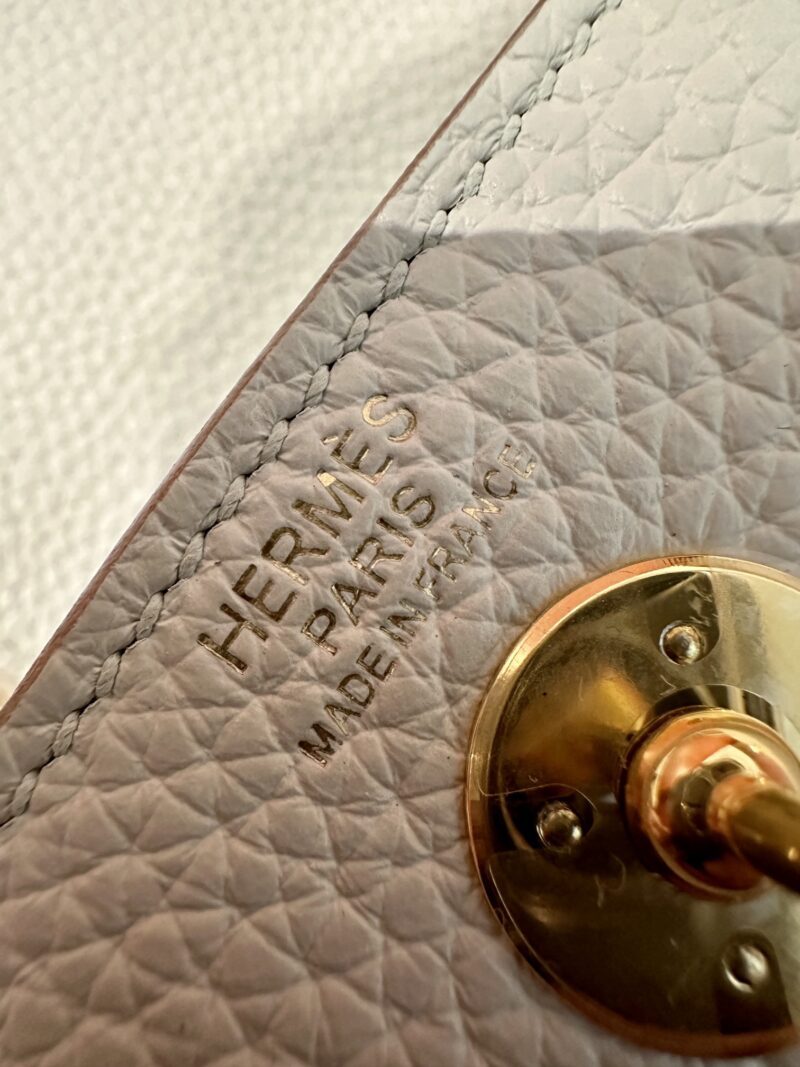 Hermès Mini Lindy 19 Taurillon Clemence Mushroom Gold Hardware