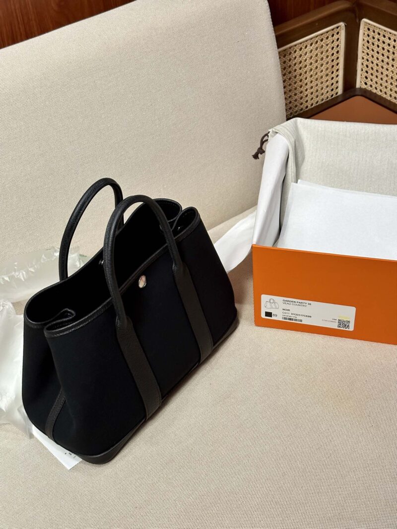 Hermès Garden Party 30 Canvas & Togo Noir Silver Hardware - Image 6