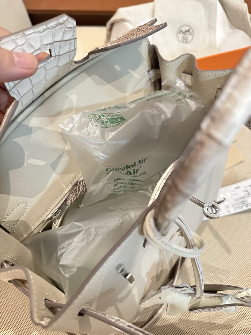 Hermès Birkin 25 Himalaya, Craie Crocodile, Togo Palladium Hardware - Image 14