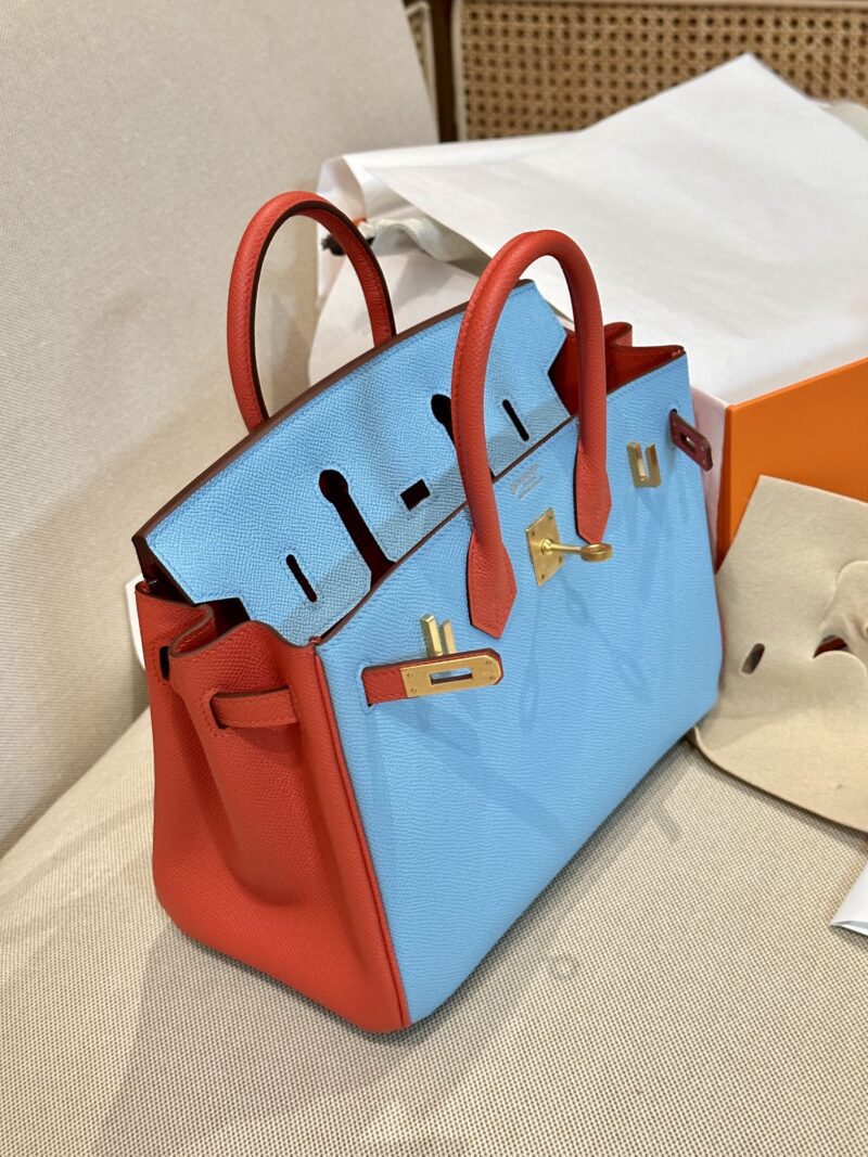 Hermès Birkin 25 Blue Celeste, Feu Orange Epsom Gold Hardware - Image 3