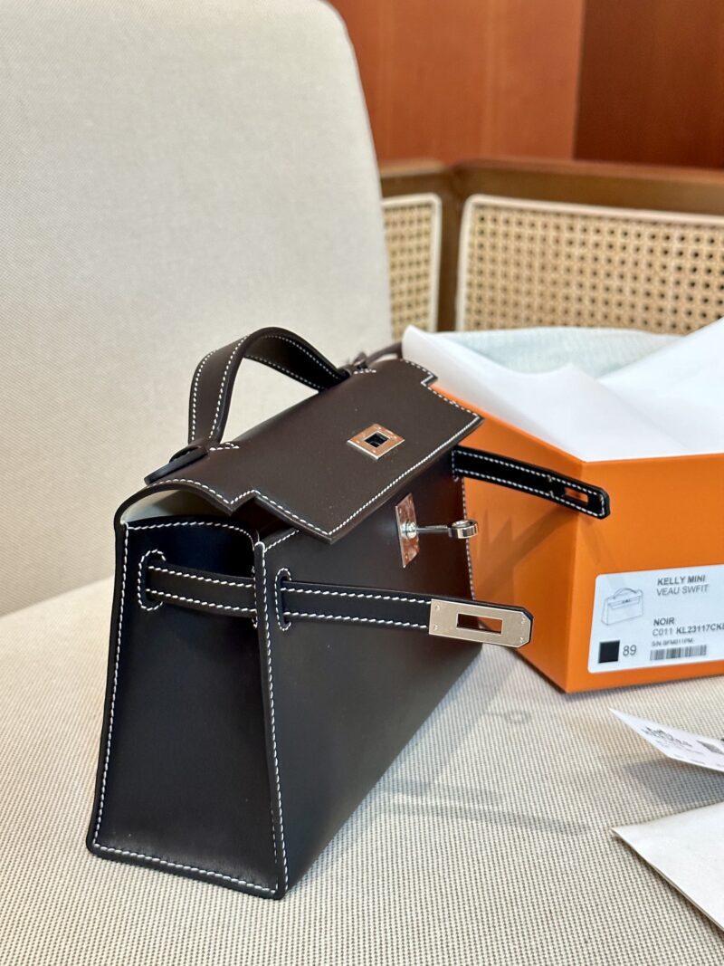 Hermès Kelly Pochette Noir, Beton Swift Palladium Hardware