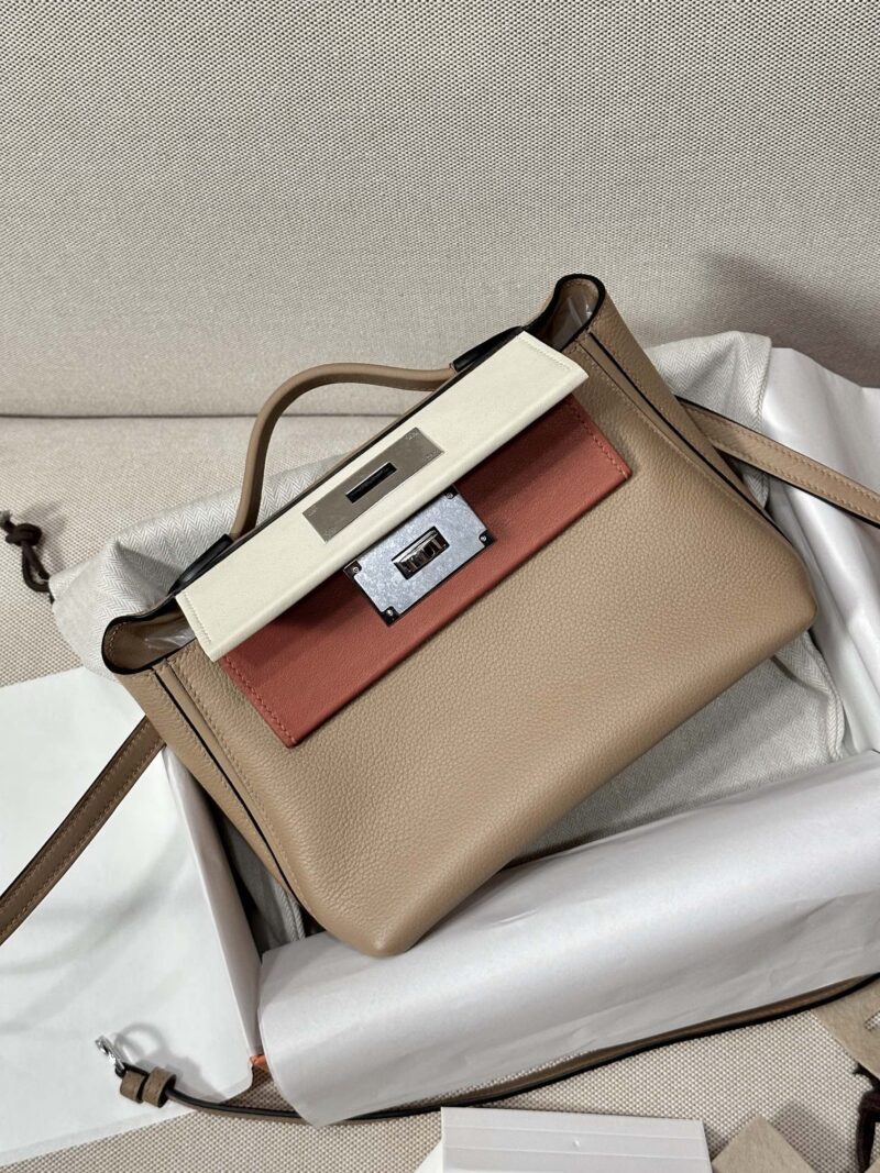 Hermès Mini Kelly 2424 Evercolor & Swift Chai & Nata & Potiron Silver Hardware - Image 6