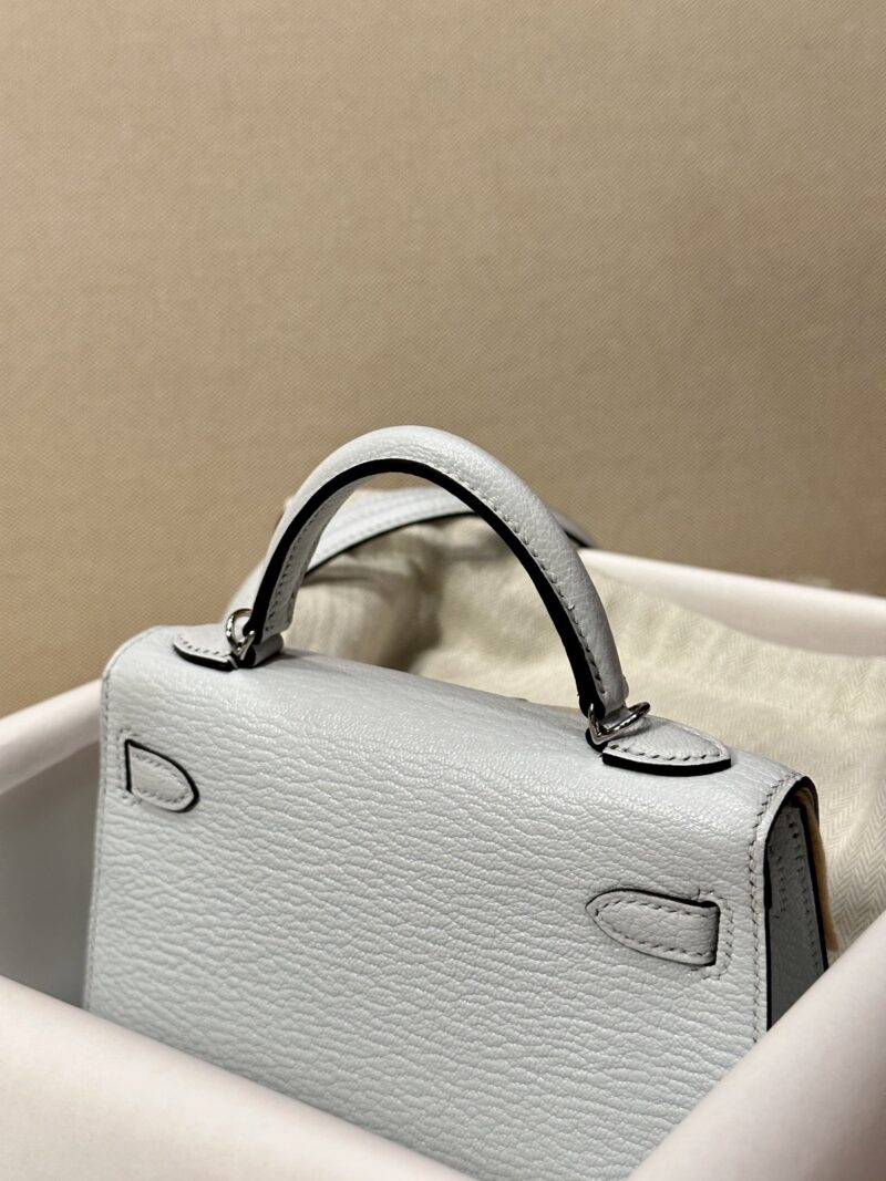 Hermès Mini Kelly Chevre Blue Brume Silver Hardware - Image 10