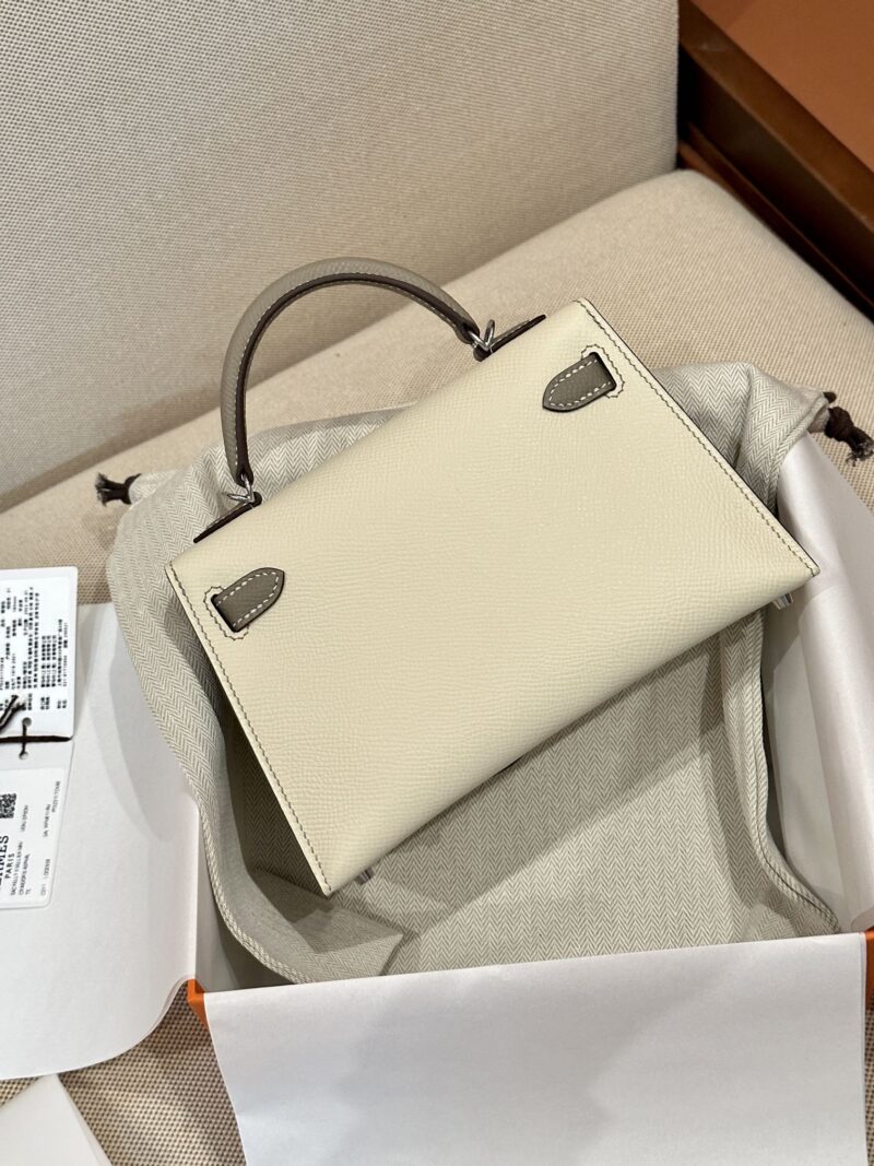 Hermès Mini Kelly 19 Epsom Craie & Gris Asphalt Silver Hardware - Image 10