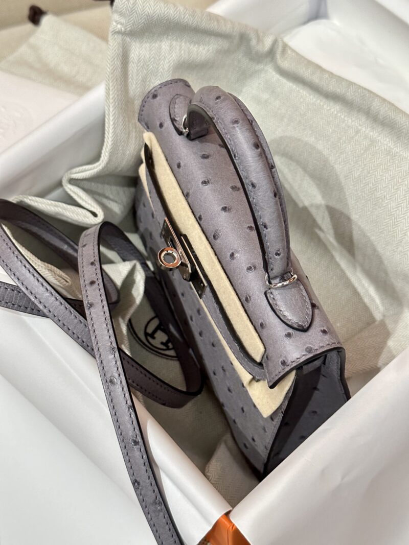 Hermès Mini Kelly 19 Ostrich Gris Agate Silver Hardware - Image 4