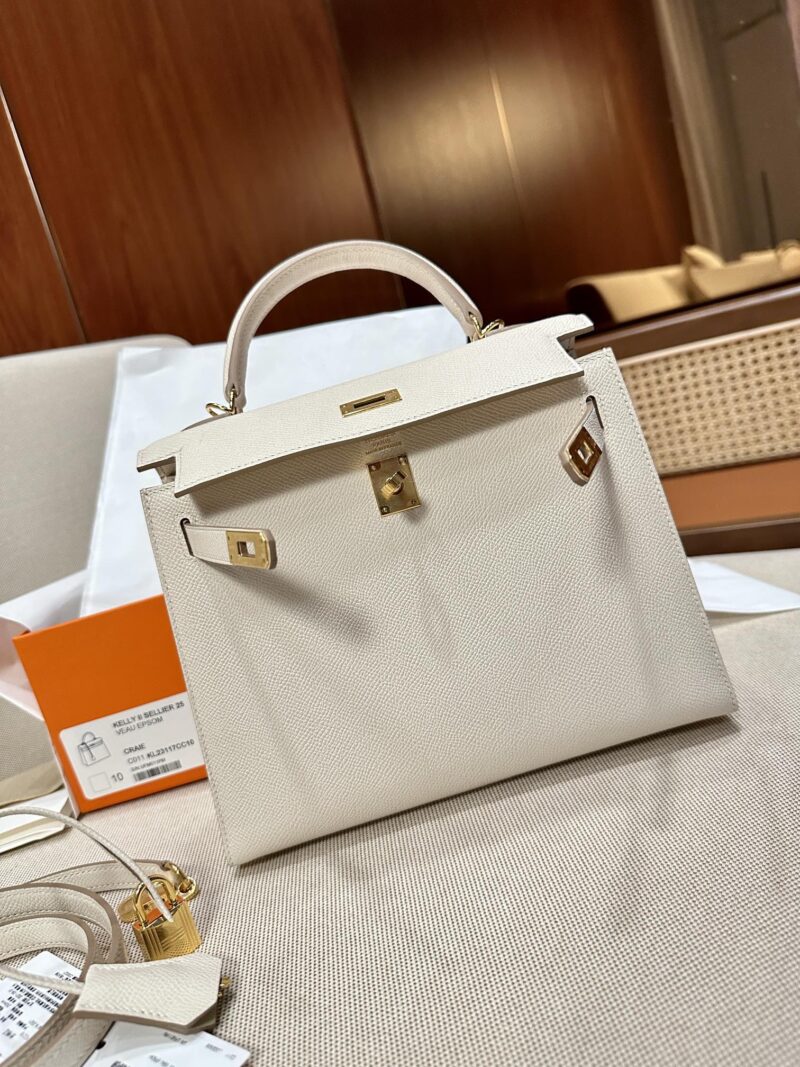 Hermès Kelly 25 Epsom Craie Gold Hardware - Image 11