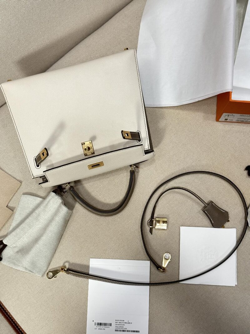 Hermès Kelly 25 Epsom Craie, Etoupe Gold Hardware - Image 7