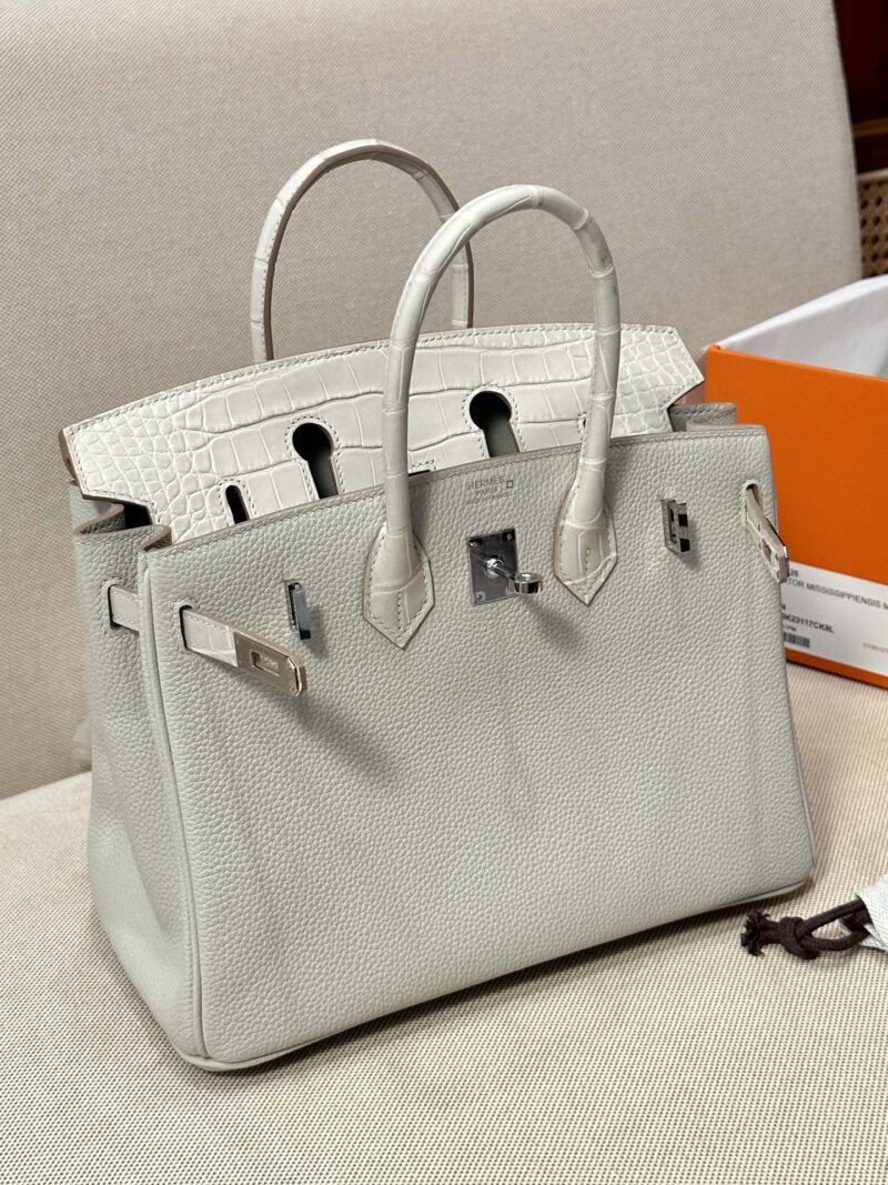 Hermès Birkin 25 Beton Crocodile, Togo Palladium Hardware - Image 3