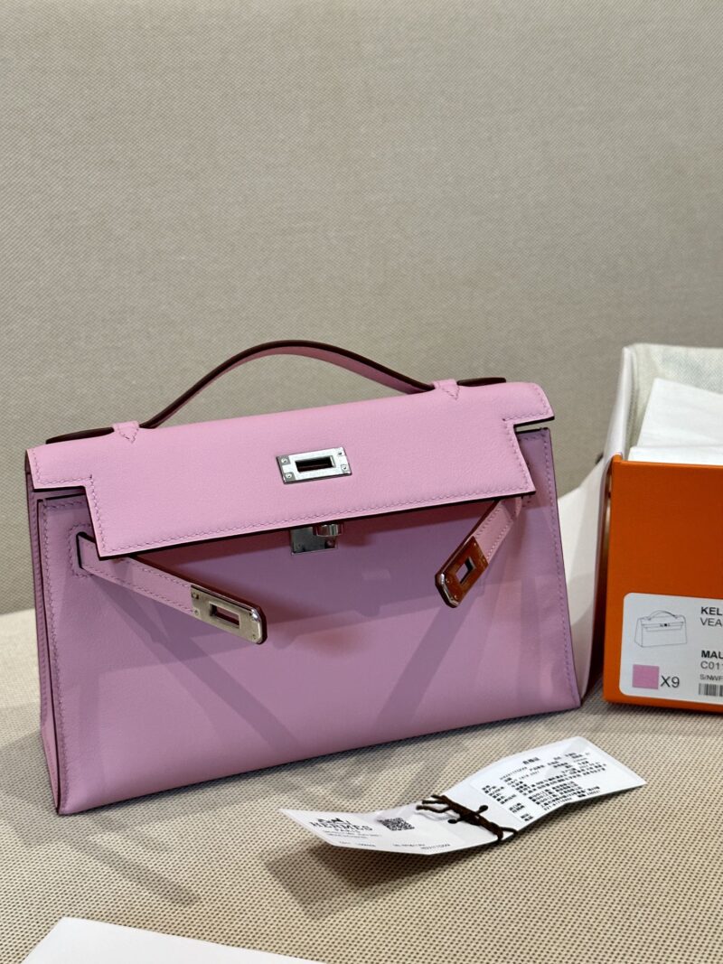 Hermès Kelly Pochette Mauve Sylvestre, Silver Swift Palladium Hardware