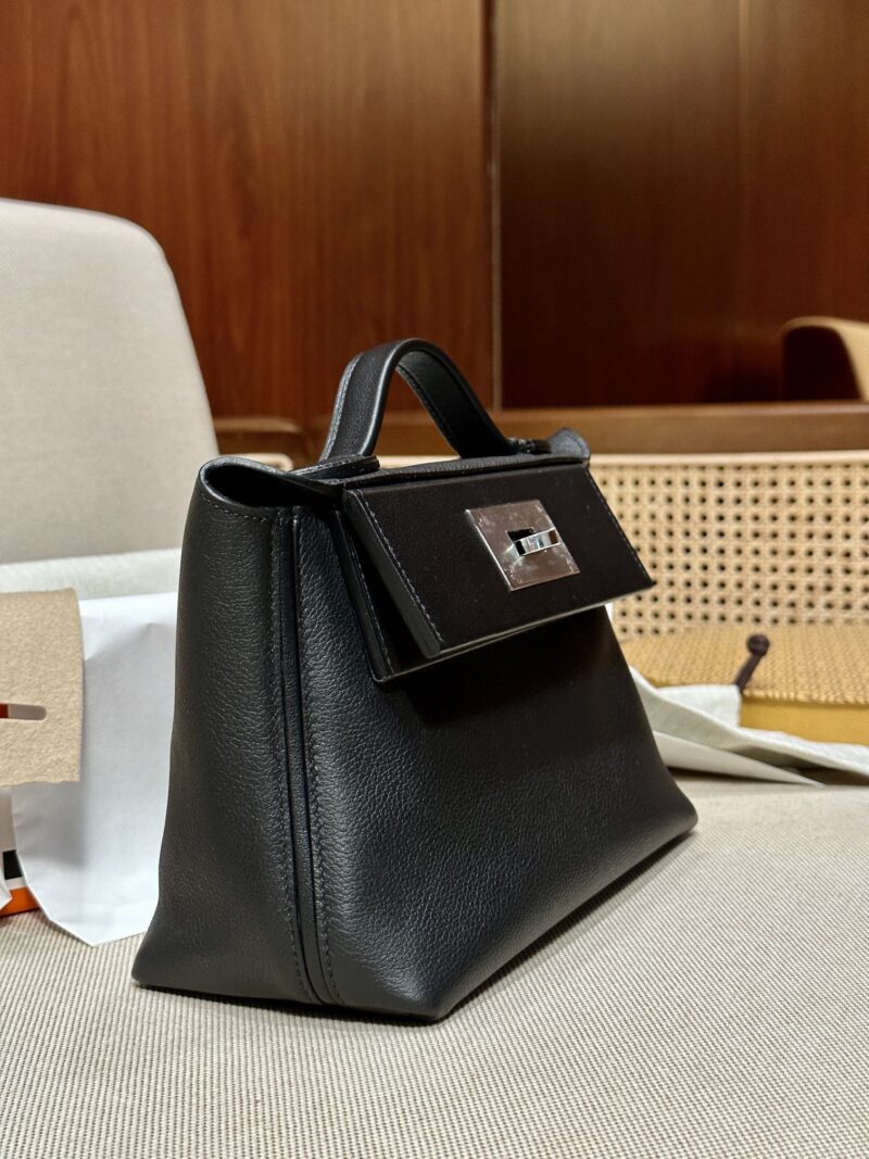 Hermès Mini Kelly 2424 Evercolor & Swift Noir Silver Hardware - Image 11