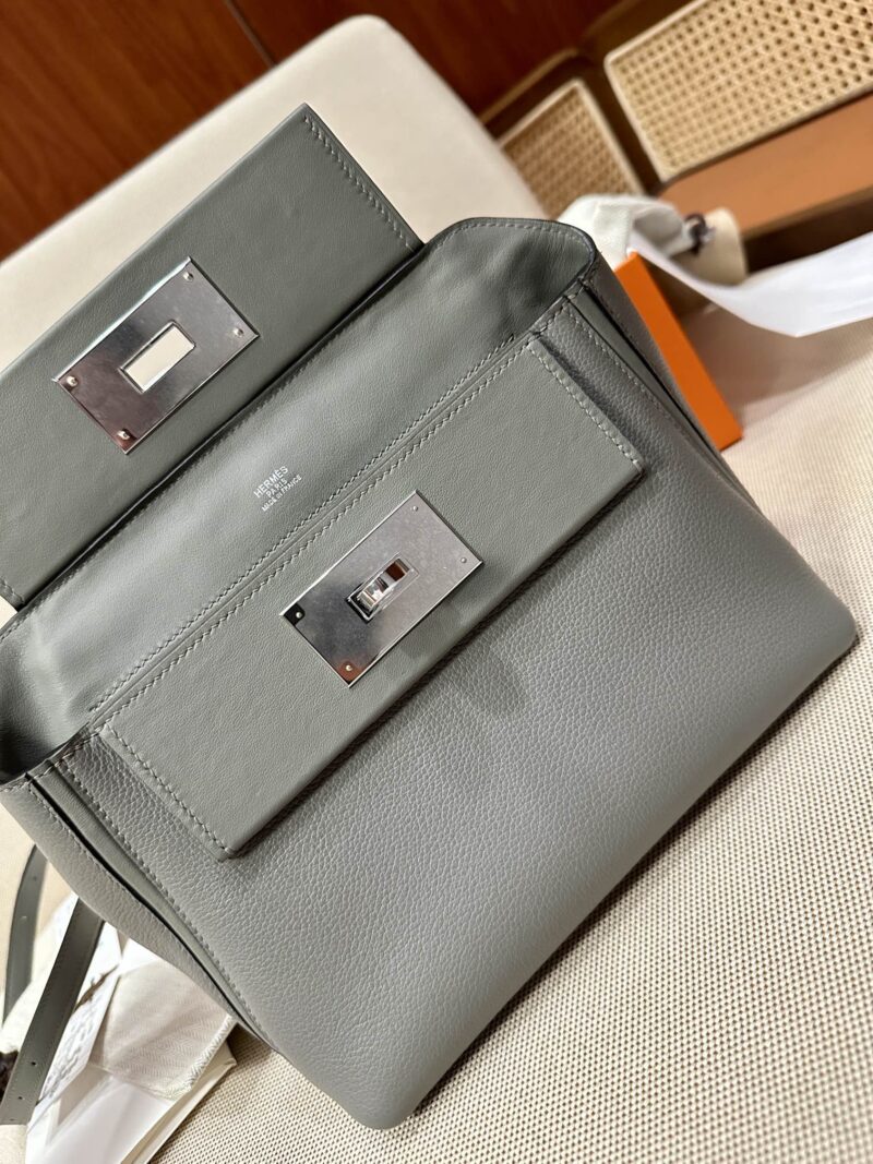 Hermès Mini Kelly 2424 Evercolor & Swift Gris Meyer Silver Hardware - Image 6