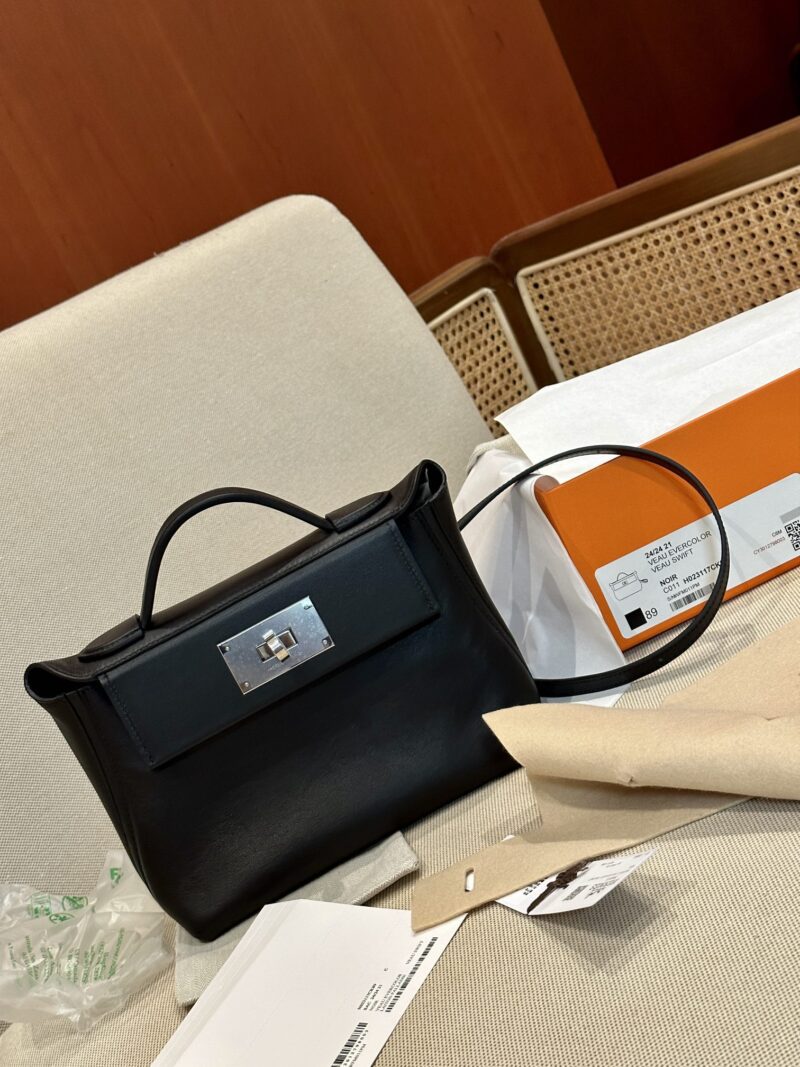 Hermès Mini Kelly 2424 Volupto & Swift Noir Silver Hardware - Image 6