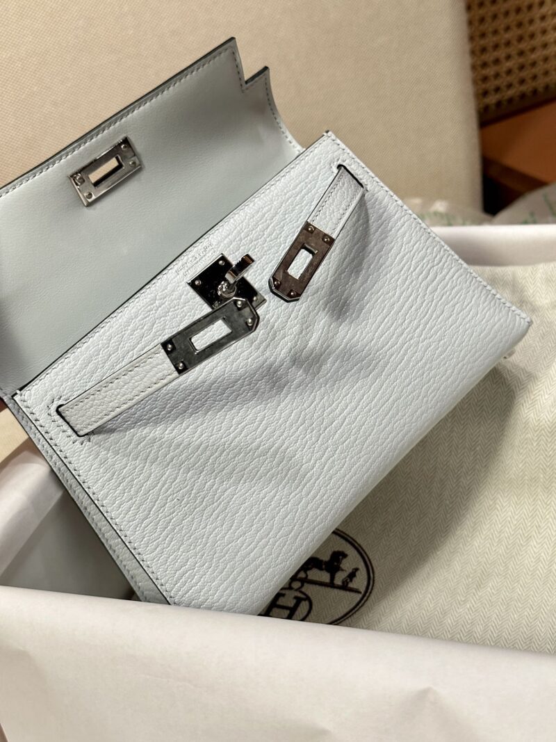 Hermès Mini Kelly Chevre Blue Brume Silver Hardware - Image 8