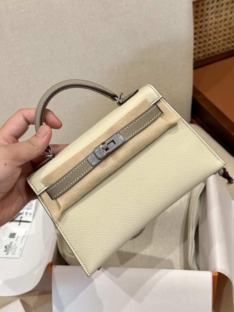 Hermès Mini Kelly 19 Epsom Craie & Gris Asphalt Silver Hardware - Image 2