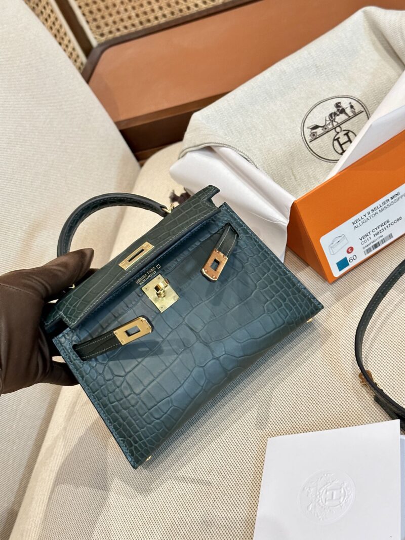 Hermès Mini Kelly Alligator Vert Cypres Gold Hardware