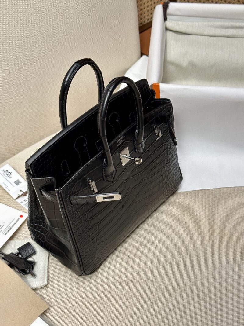 Hermès Birkin 25 Noir Matte Alligator Palladium Hardware - Image 6