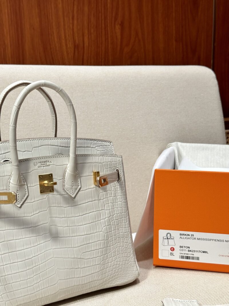 Hermès Birkin 25 Beton Matte Crocodile Gold Hardware - Image 12