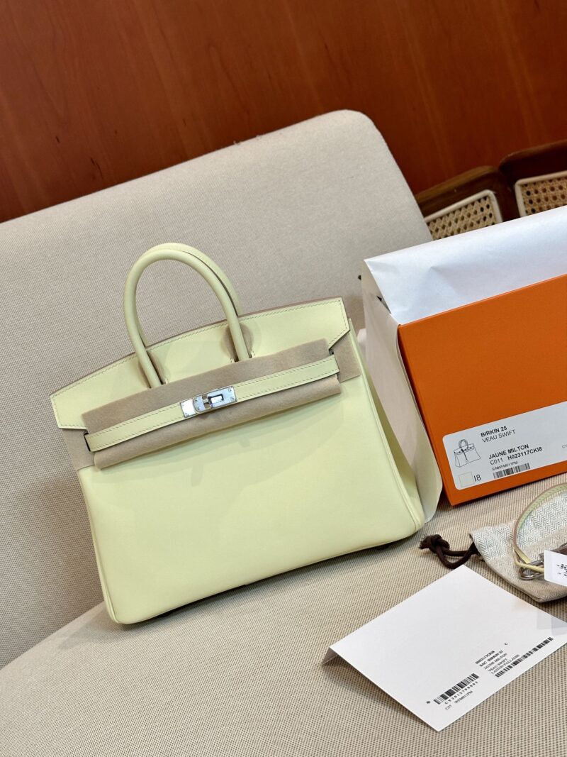 Hermès Birkin 25 Jaune Milton, Silver Swift Palladium Hardware - Image 7
