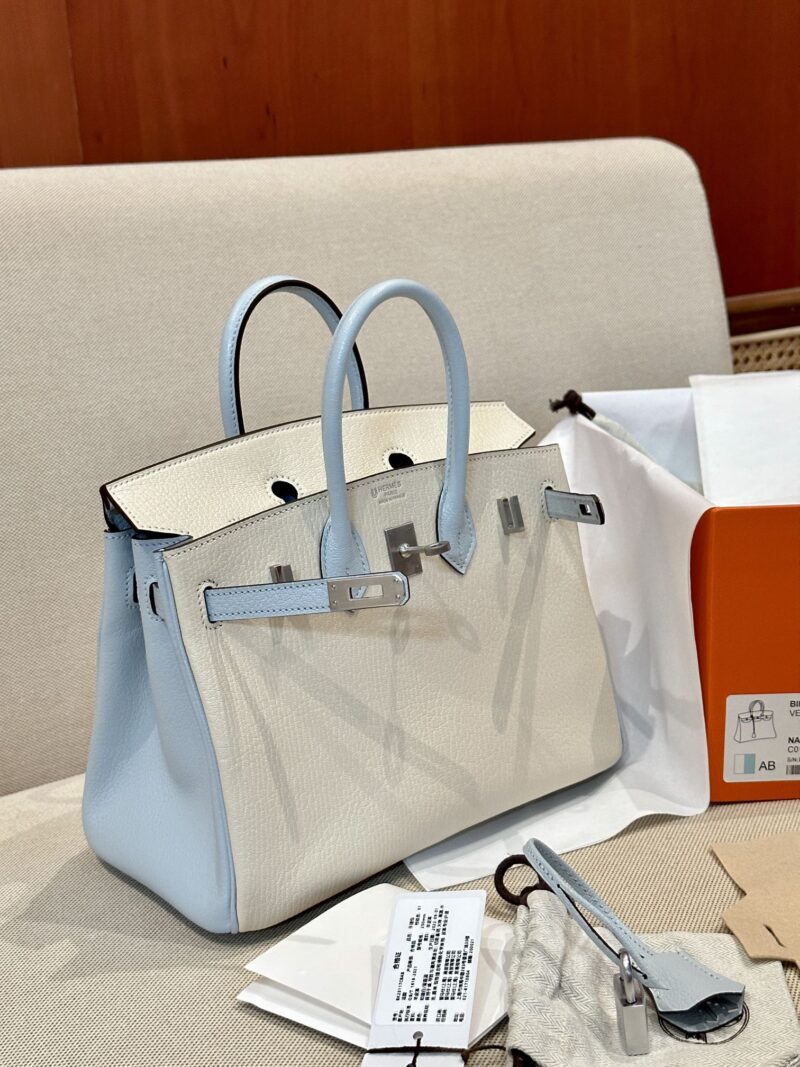 Hermès Birkin 25 Nata, Blue Brume Chevre Palladium Hardware - Image 4
