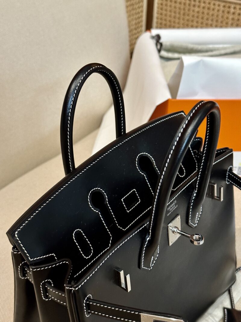 Hermès Birkin 25 Noir Box Palladium Hardware - Image 11