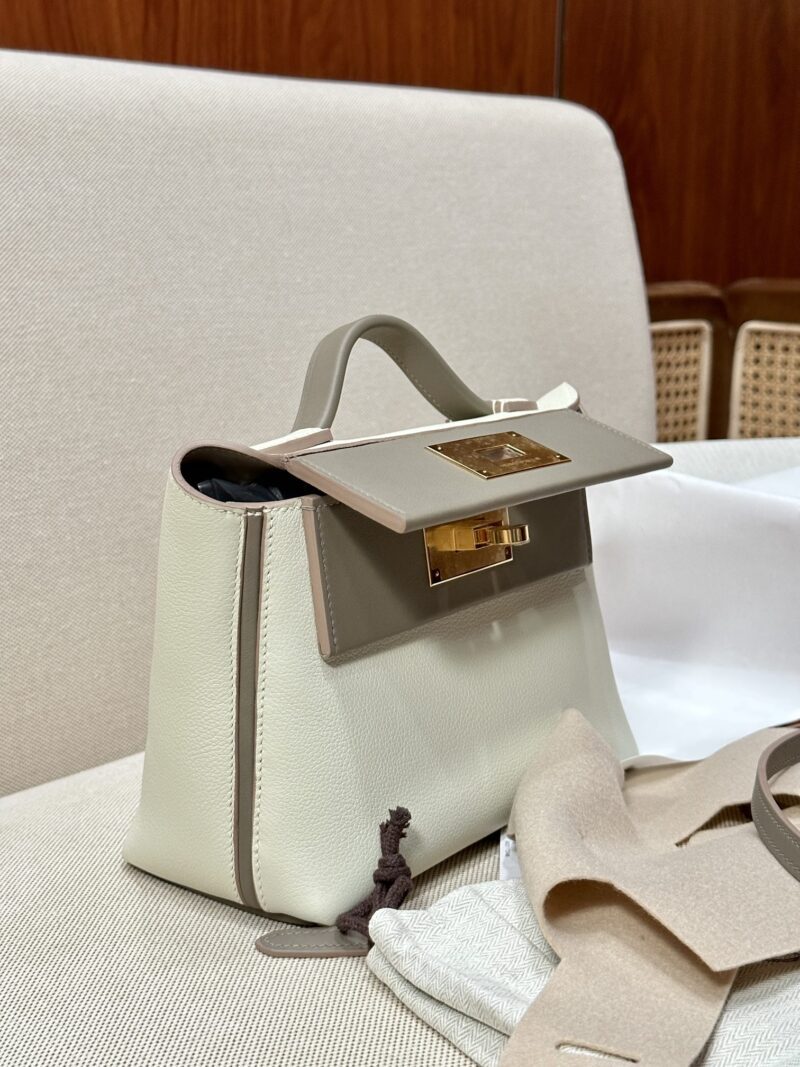 Hermès Mini Kelly 2424 Evercolor & Swift Craie & Gris Asphalt Gold Hardware - Image 6