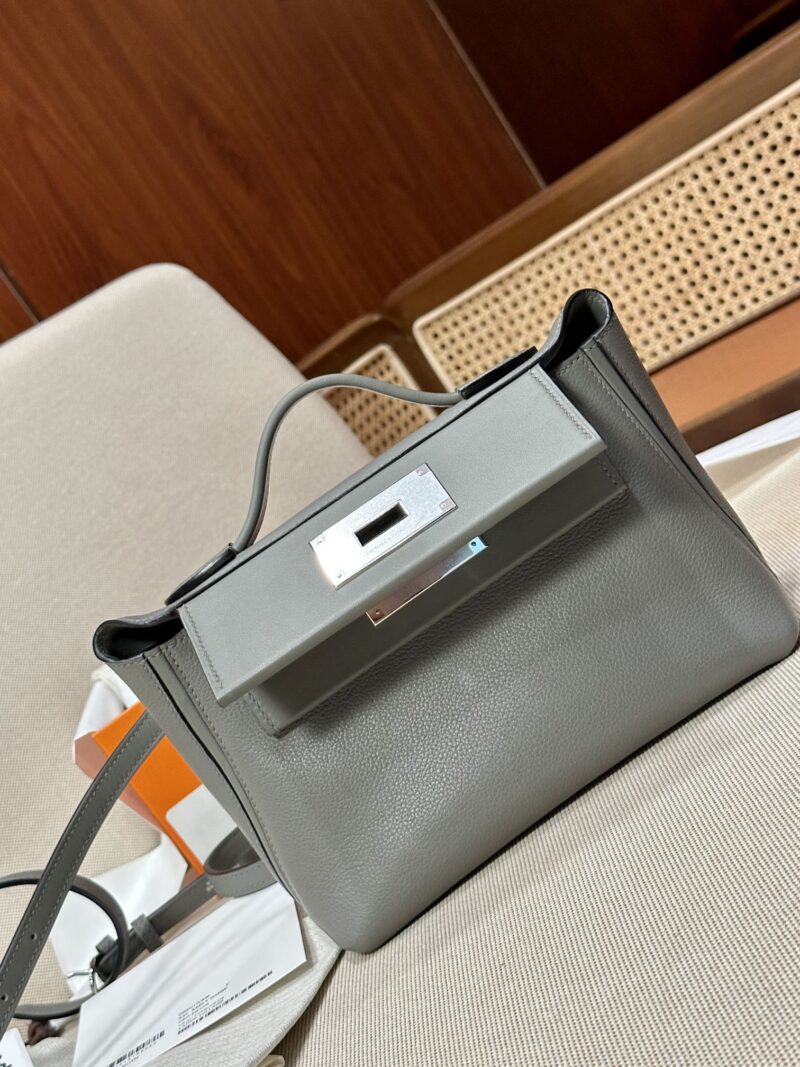 Hermès Mini Kelly 2424 Evercolor & Swift Gris Meyer Silver Hardware - Image 5
