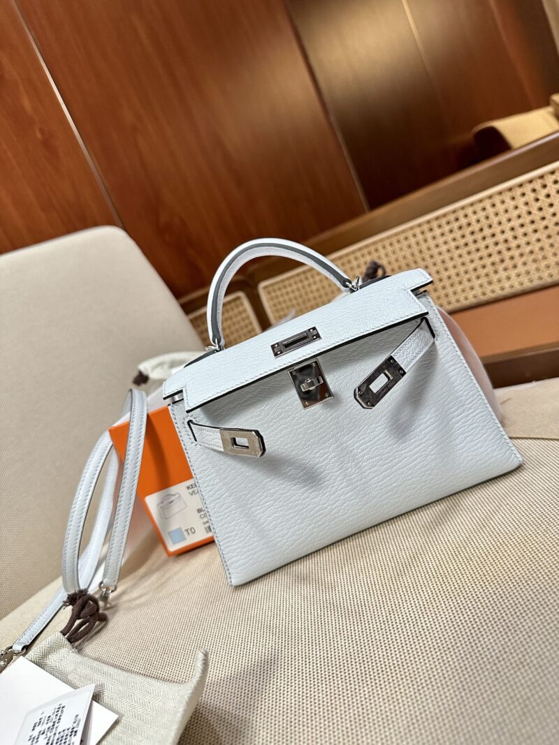 Hermès Mini Kelly Chevre Blue Brume Silver Hardware - Image 9