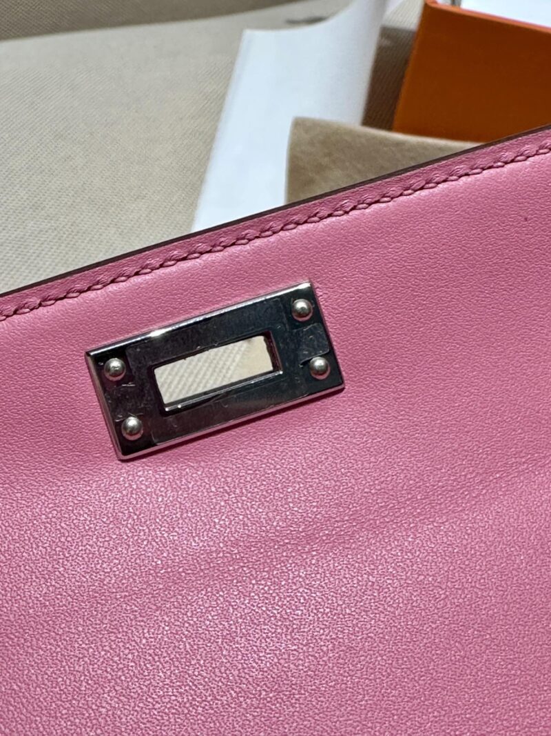 Hermès Mini Kelly Ostrich Rose Bubble Silver Hardware - Image 18
