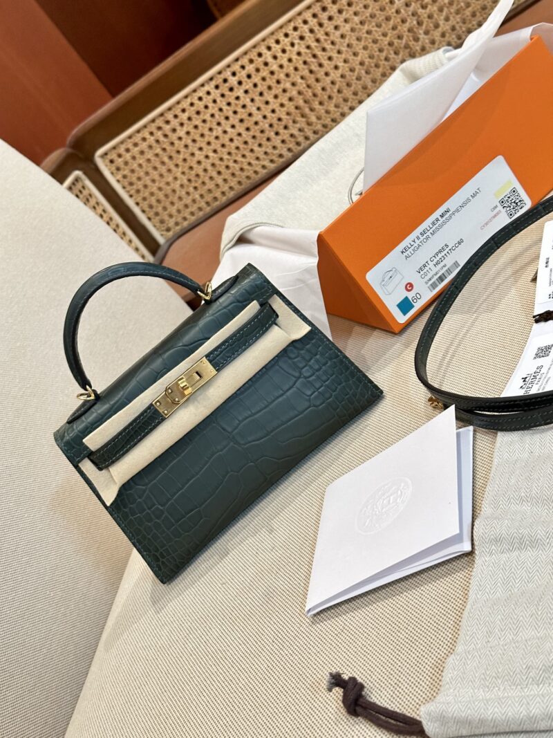 Hermès Mini Kelly Alligator Vert Cypres Gold Hardware