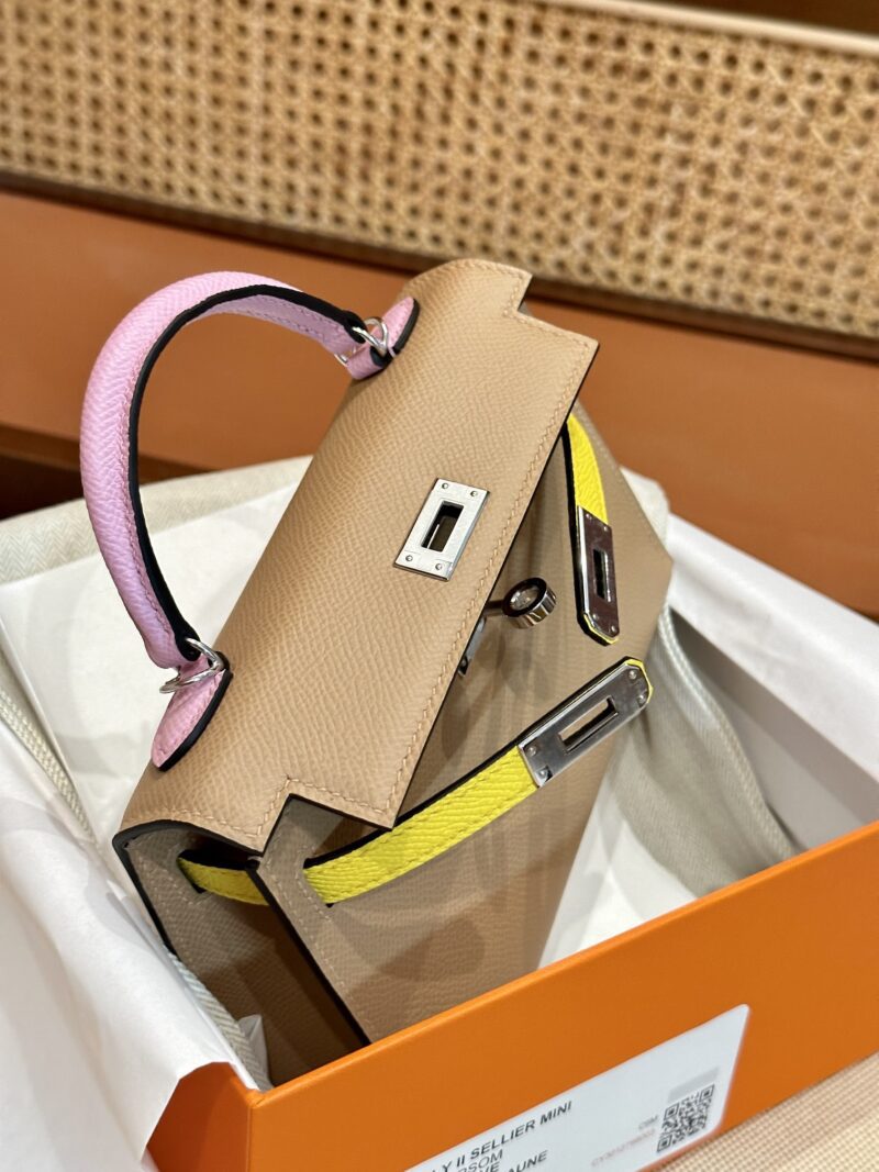 Hermès Mini Kelly Epsom Chai & Mauve Sylvestre & Jaune Citron Silver Hardware - Image 7