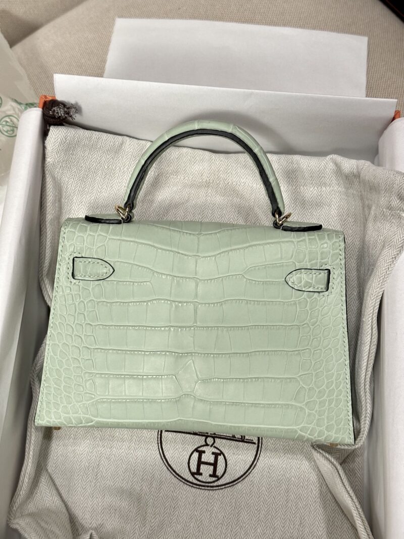 Hermès Mini Kelly Matte Alligator Vert D'eau Gold Hardware - Image 11