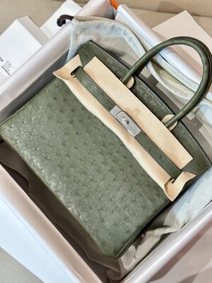 Hermès Birkin 30 Olive Green Ostrich Palladium Hardware