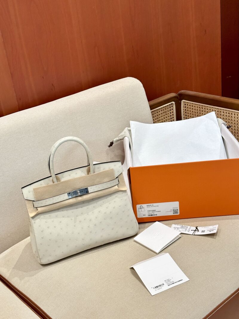 Hermès Birkin 30 Parchemin, Silver Ostrich Palladium Hardware - Image 6
