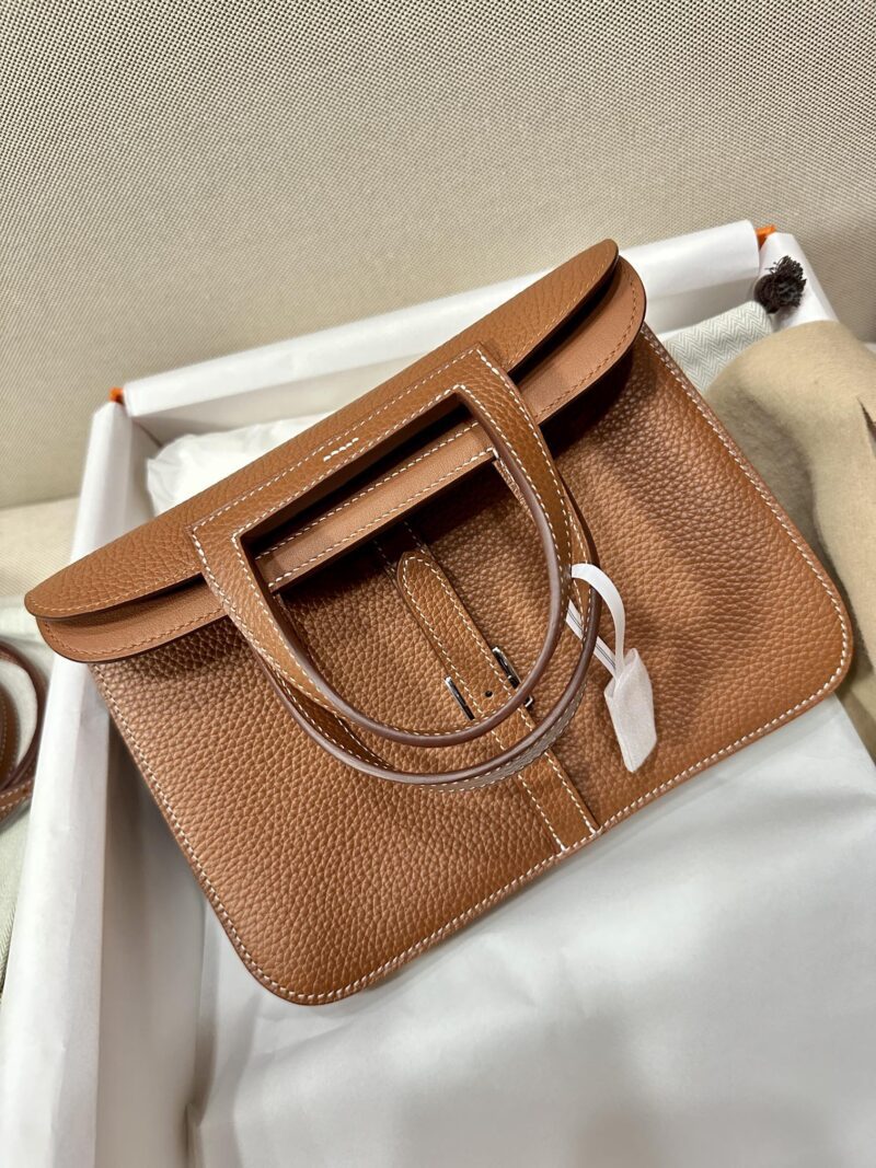 Hermès Halzan 25 Clemence Gold Silver Hardware - Image 4