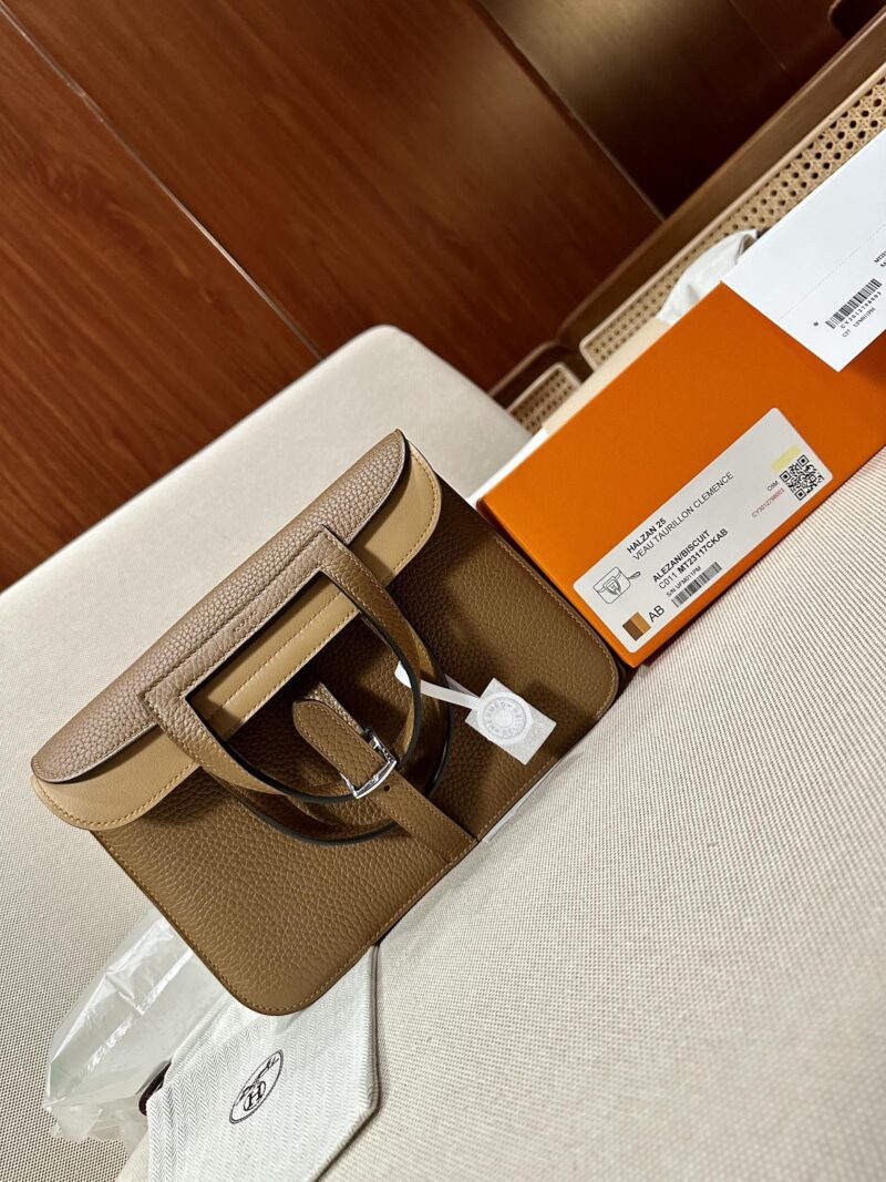 Hermès Halzan 25 Clemence Alezan & Biscuit Silver Hardware - Image 2